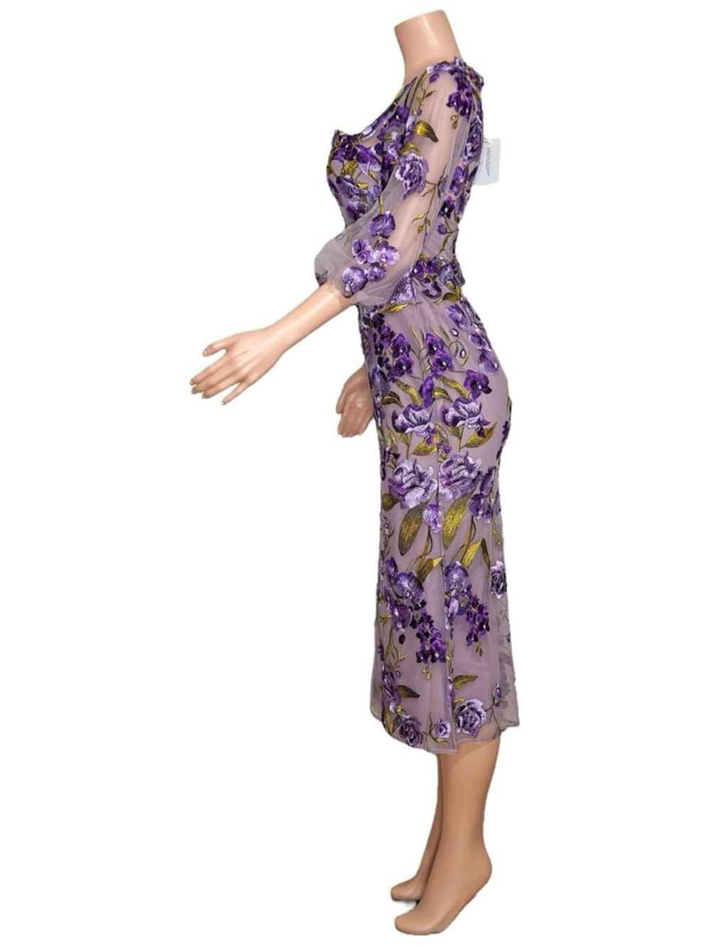 MARCHESA NOTTE Orchid & Rose Embroidered Tulle Cocktail Dress, Purple, 2 (US) - Picture 7 of 12
